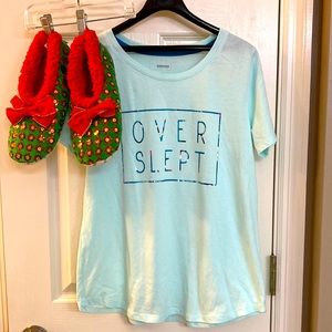 Christmas slippers and shirt lg slippers small shoet sleeve over slept t-shirt
